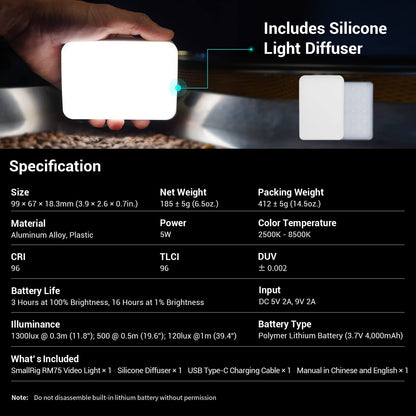 SmallRig APP Control RGB Video Light, Portable LED On Camera Video Lights Panel, CRI≥95 2500-8500K, Built-in 4000mAh Battery, for Vlogging / Photography / Conference, Magnetic Attraction - 3290