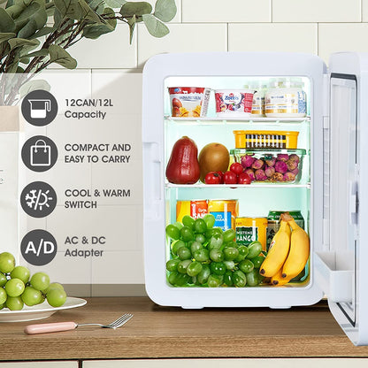 ADVWIN Portable Mini Fridge, 12L Compact Refrigerator for Skincare, Cosmetic, Beauty Serum, Face Mask, 220-240V AC/12V DC Portable Skincare Fridge for Bedroom/Car/Office