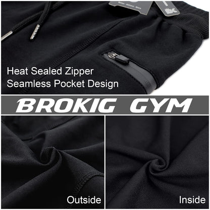 BROKIG Mens Stitching Athletic Shorts Sport Workout Short for Men with Zip Pockets