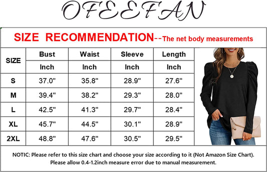 OFEEFAN Black Tunic Tops for Women Puff Sleeve Womens Fall Sweaters 2022 Trendy L