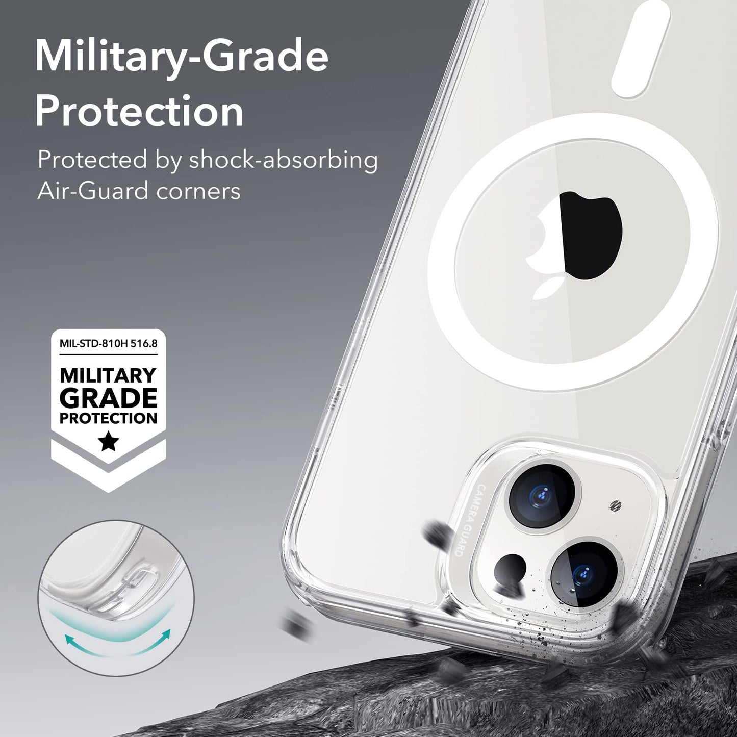 ESR Classic Hybrid Magnetic Case with HaloLock, Compatible with iPhone 14 and iPhone 13, Compatible with MagSafe, Shockproof Military-Grade Protection, Scratch-Resistant Back, Clear