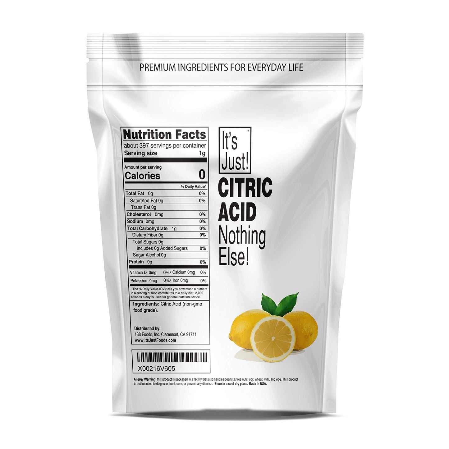 It's Just - Citric Acid (Food Grade) Non-GMO, Make Your Own, Bath Bombs, Sour Drinks, Household Cleaning (14oz) 4778525327449 bolt