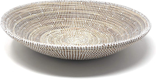 African Fair Trade 12-inch Round Grain Basket, White
