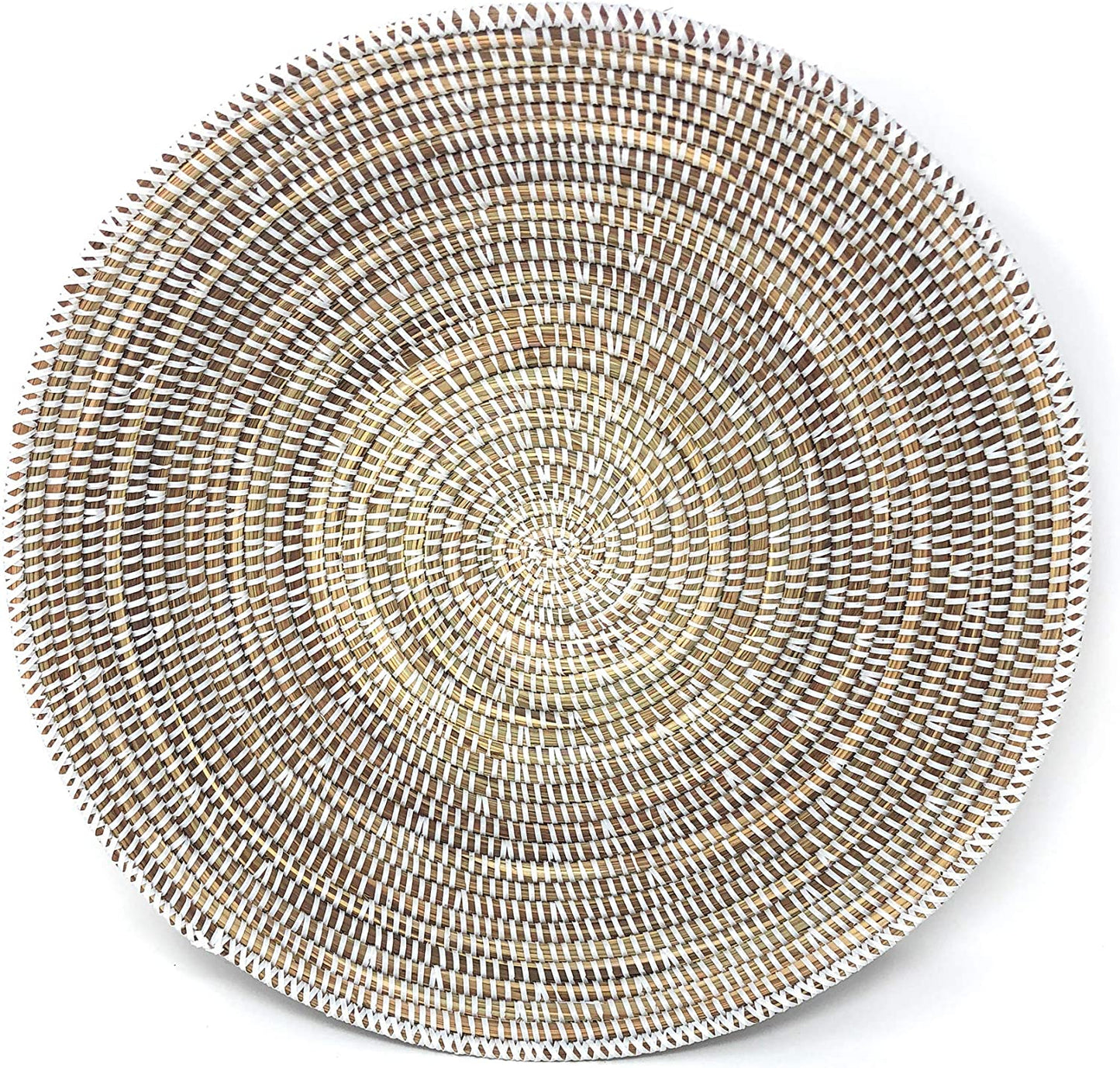 African Fair Trade 12-inch Round Grain Basket, White