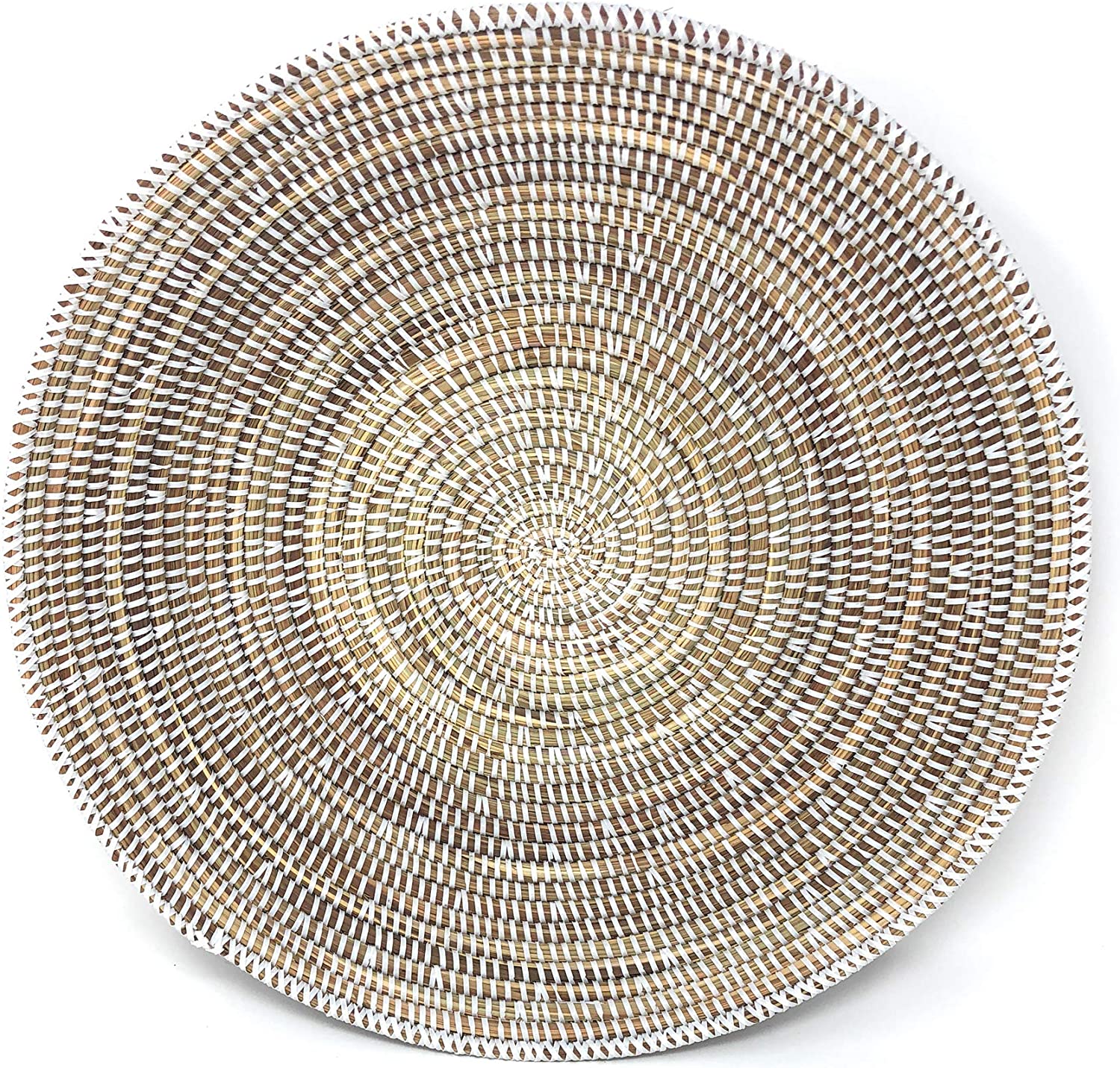African Fair Trade 12-inch Round Grain Basket, White