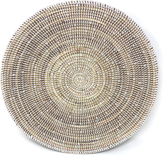 African Fair Trade 12-inch Round Grain Basket, White