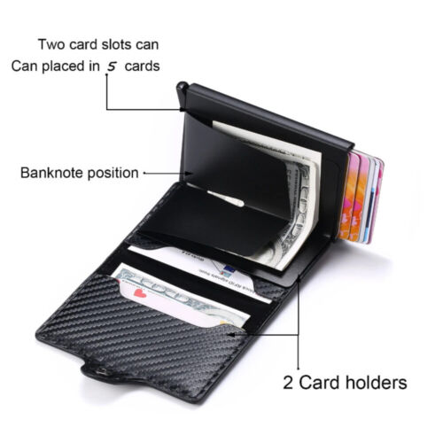Slim leather/Carbon fiber RFID blocking card holder-pop up cards bifold wallet -123